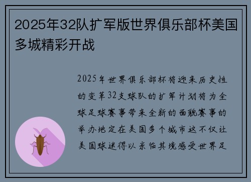 2025年32队扩军版世界俱乐部杯美国多城精彩开战