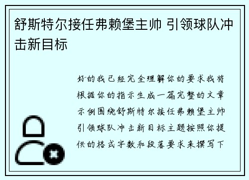舒斯特尔接任弗赖堡主帅 引领球队冲击新目标